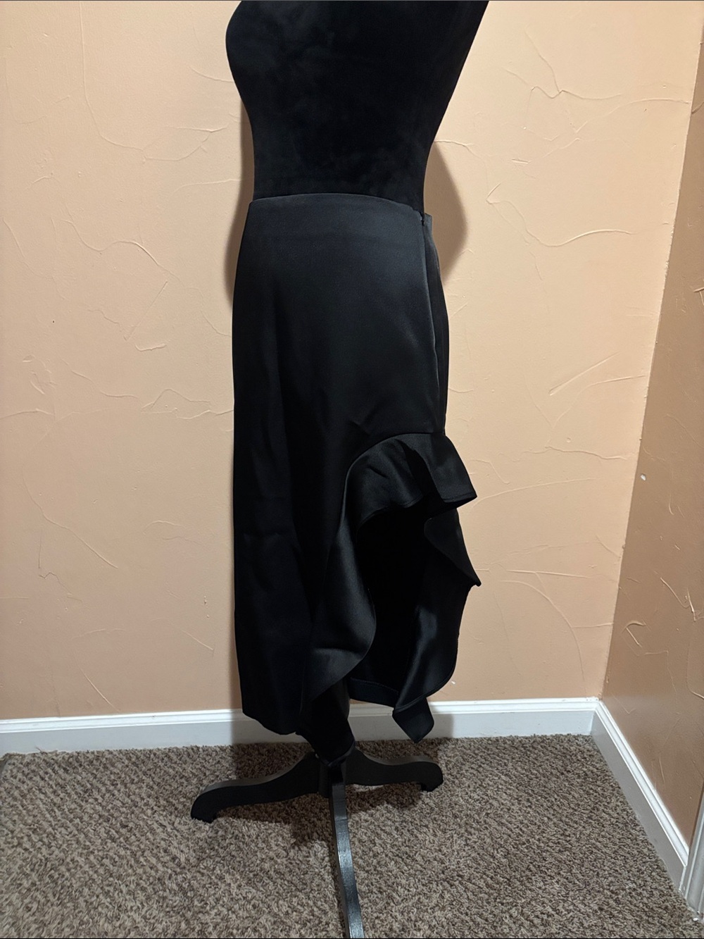 Express Black Asymmetrical Ruffle Midi Skirt